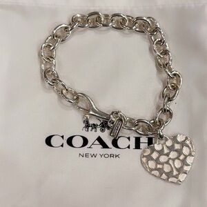 Authentic Coach Sterling Silver .925 Chain Bracelet with Heart Charm